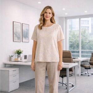 Ophelia Roe Ivory Lace Blouse Size Large Boho Cottagecore Short Sleeve Top